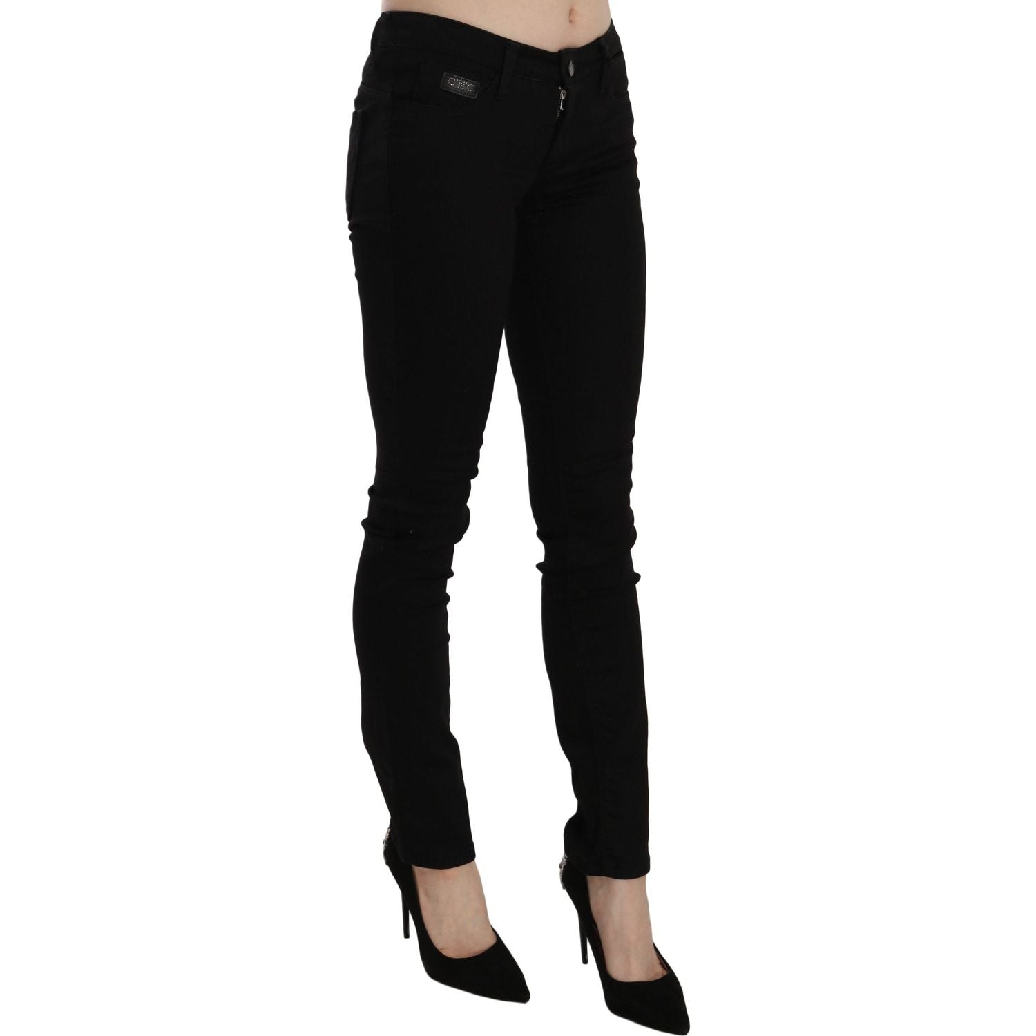 Costume National Black Sequined Mid Waist Slim Fit Denim Jeans