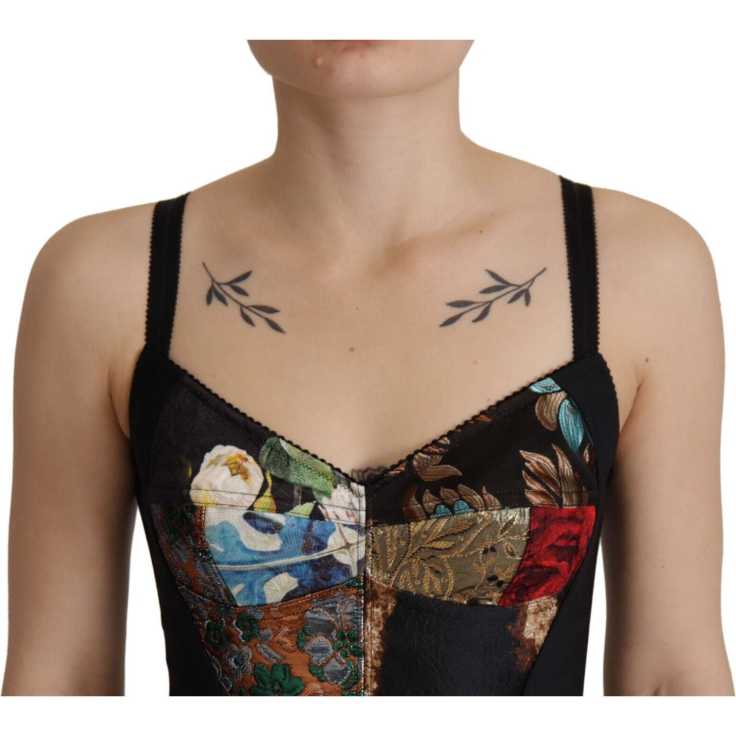Dolce & Gabbana Black Patchwork Sicily Blouse Corset Cropped Top