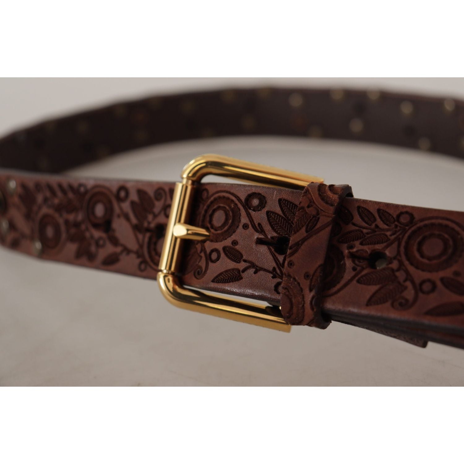 Dolce & Gabbana Brown Calf Leather Embossed Gold Metal Buckle