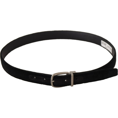 Dolce & Gabbana Black Classic Velvet Silver Tone Metal Buckle Belt