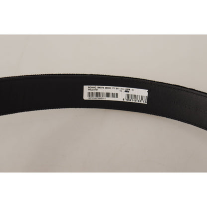 Dolce & Gabbana Black Velvet Silver Logo Engraved Metal Buckle Belt