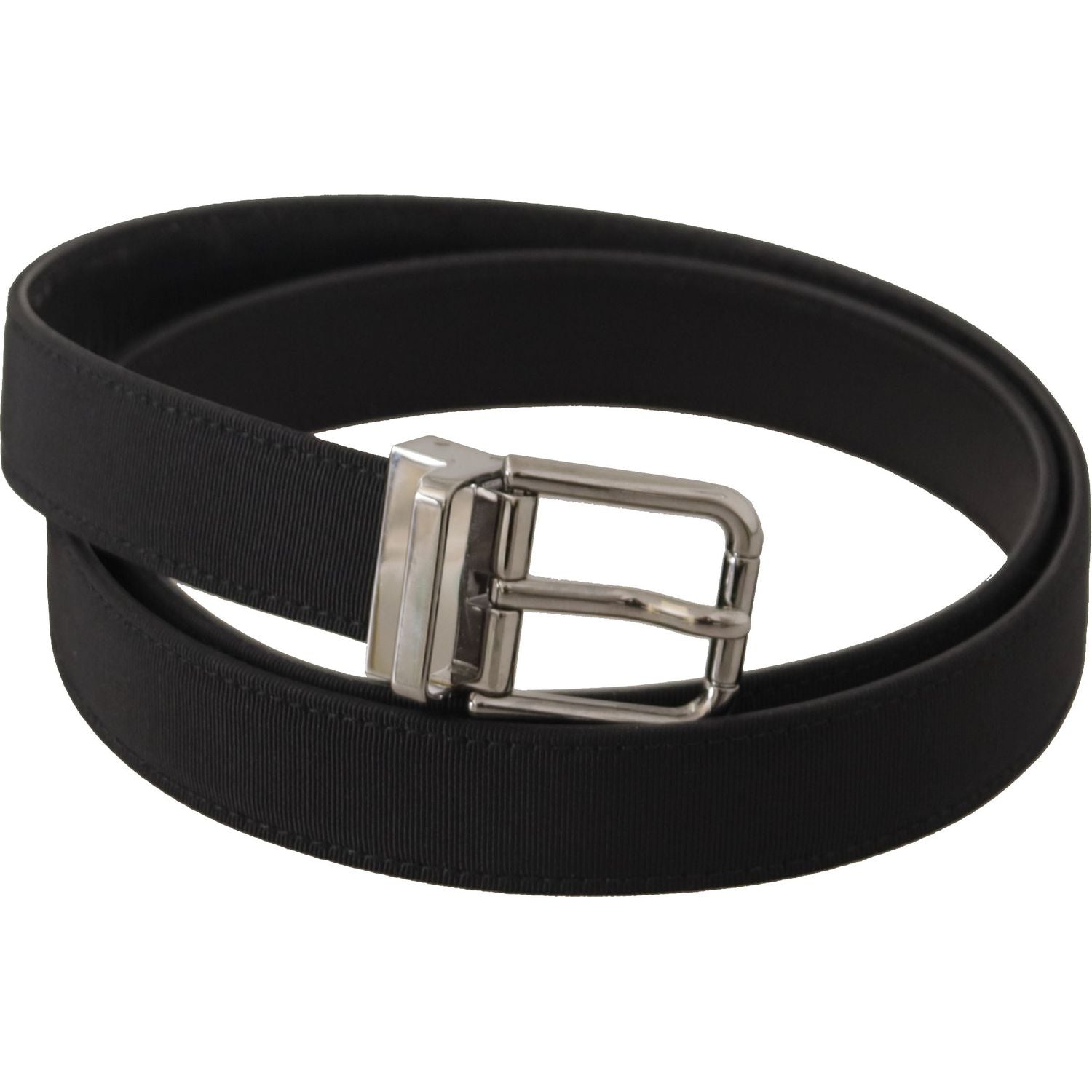 Dolce & Gabbana Black Canvas Leather Silver Metal Buckle Belt
