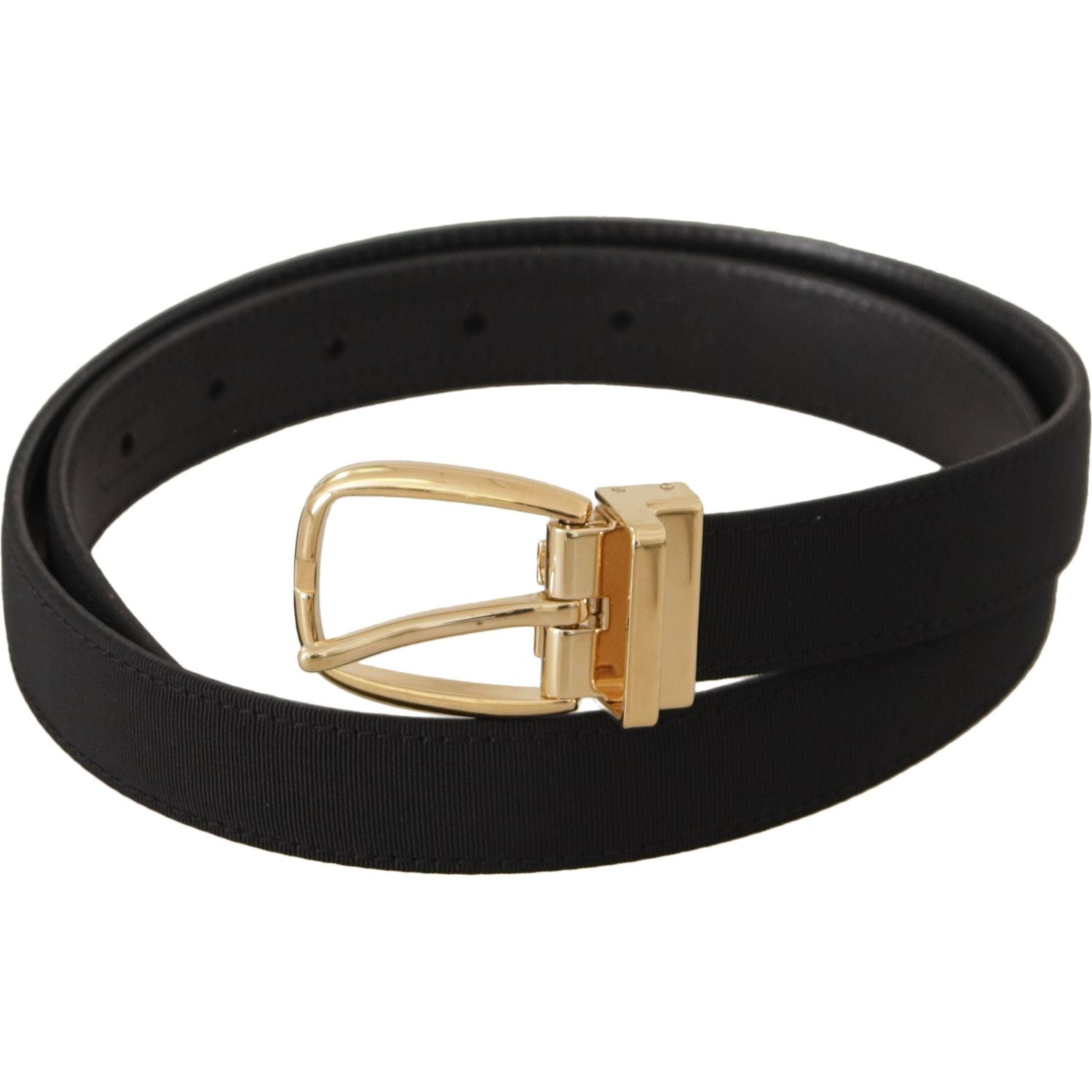 Dolce & Gabbana Black Canvas Leather Gold Metal Buckle Belt