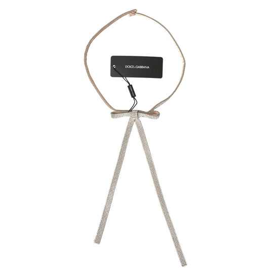 Dolce & Gabbana Beige Silk Clear Crystal Bow Waist Belt