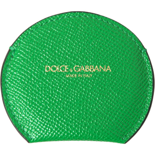Dolce & Gabbana Green Calfskin Leather Round Logo Hand Mirror Holder