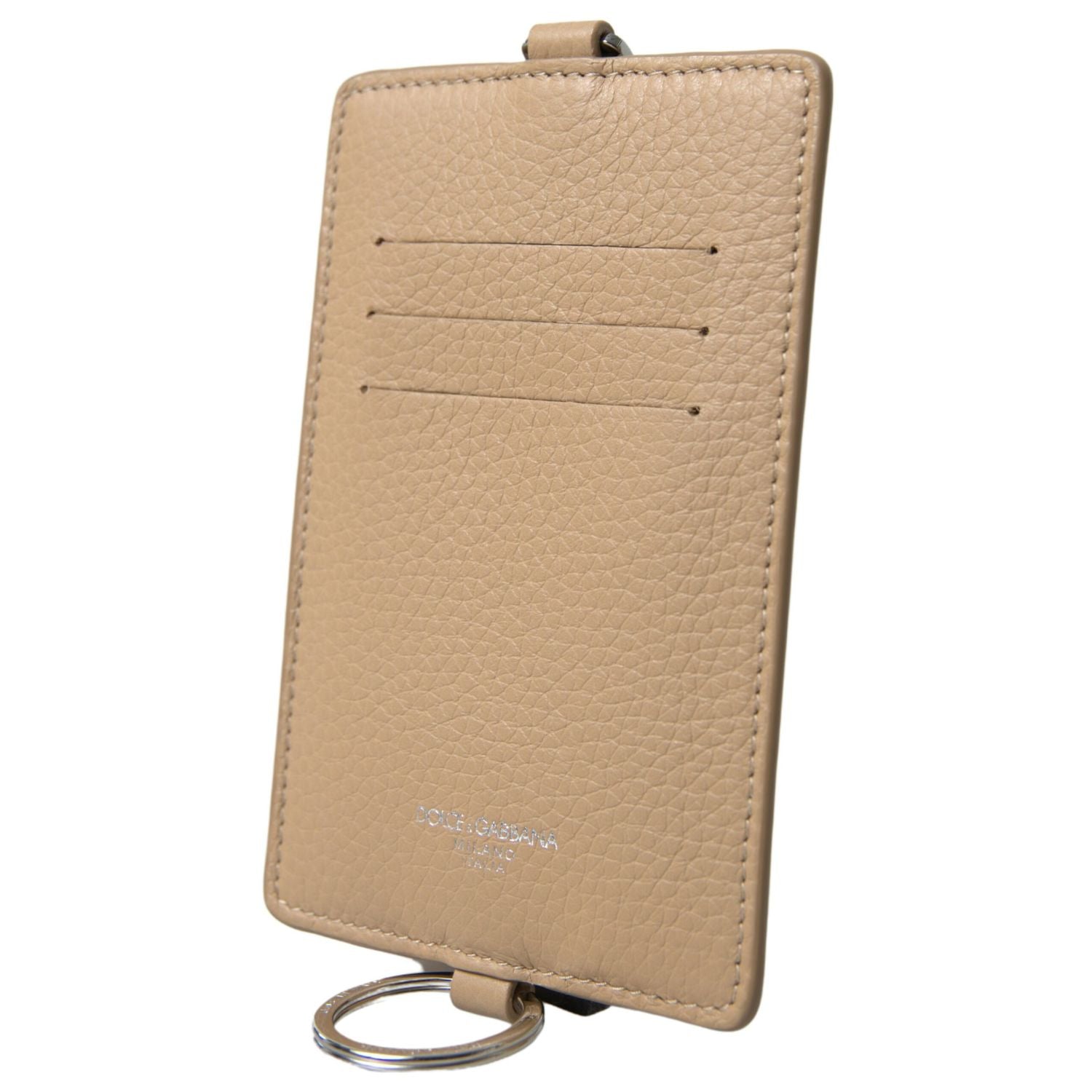 Dolce & Gabbana Beige Leather Lanyard Logo Card Holder Men Wallet