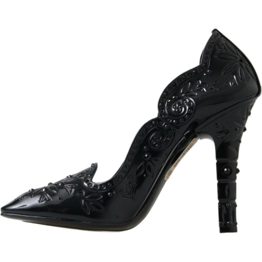 Dolce & Gabbana Black CINDERELLA Floral Crystal Heels Shoes LA10232-39