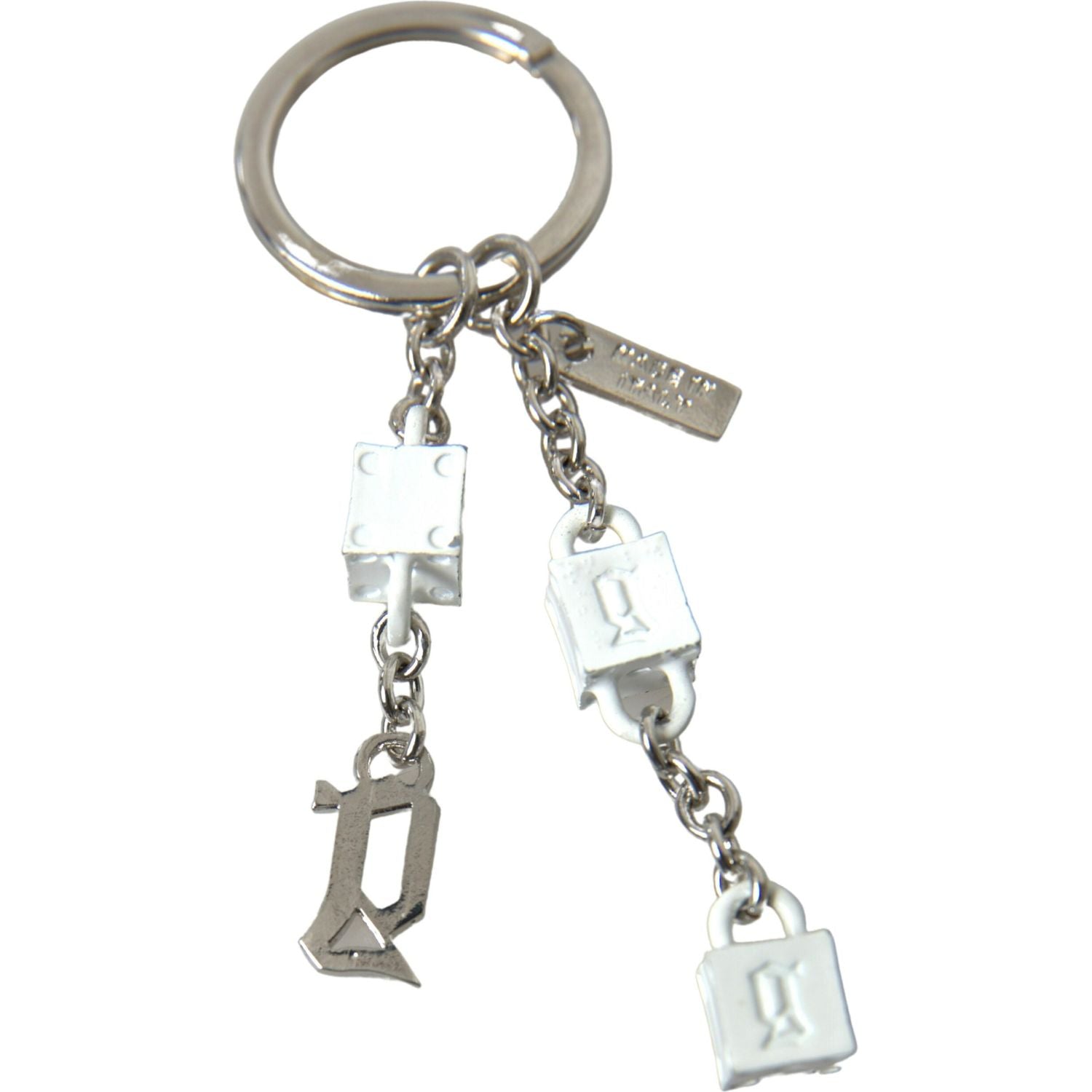Dolce & Gabbana Silver Tone Metal DG Logo Engraved Keyring Keychain