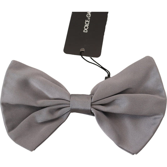 Dolce & Gabbana Bow Tie Men Silver Gray Silk Adjustable Neck Papillon