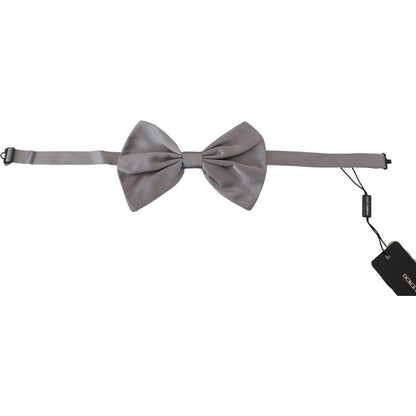 Dolce & Gabbana Bow Tie Men Silver Gray Silk Adjustable Neck Papillon