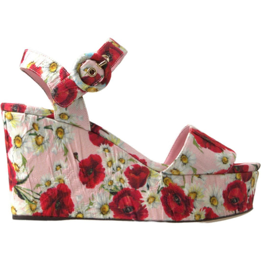 Dolce & Gabbana Multicolor floral print Wedges Floral Ankle Strap Sandals LA10215-35.5