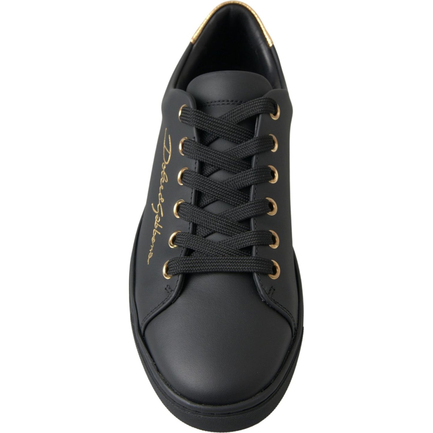 Dolce & Gabbana Black Gold Leather Classic Sneakers Shoes LA10248-35