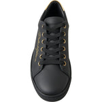Dolce & Gabbana Black Gold Leather Classic Sneakers Shoes LA10248-35