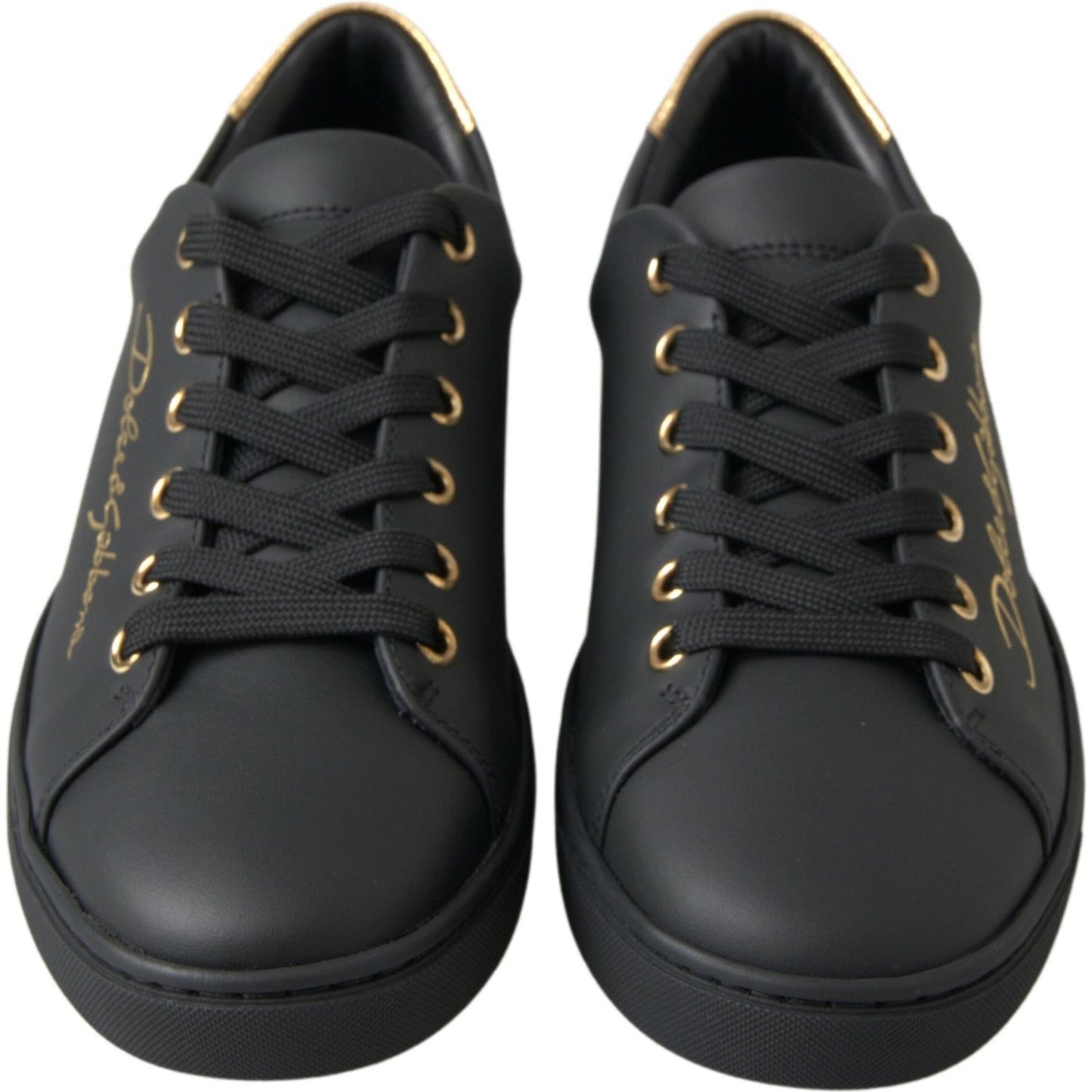 Dolce & Gabbana Black Gold Leather Classic Sneakers Shoes LA10248-35
