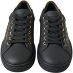 Dolce & Gabbana Black Gold Leather Classic Sneakers Shoes LA10248-35