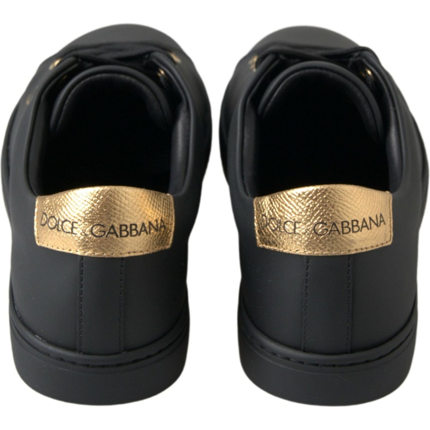 Dolce & Gabbana Black Gold Leather Classic Sneakers Shoes LA10248-35