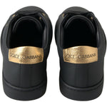 Dolce & Gabbana Black Gold Leather Classic Sneakers Shoes LA10248-35