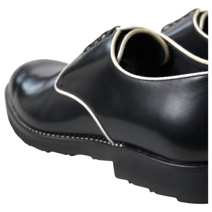 Dolce & Gabbana Black White Leather Formal Shoes