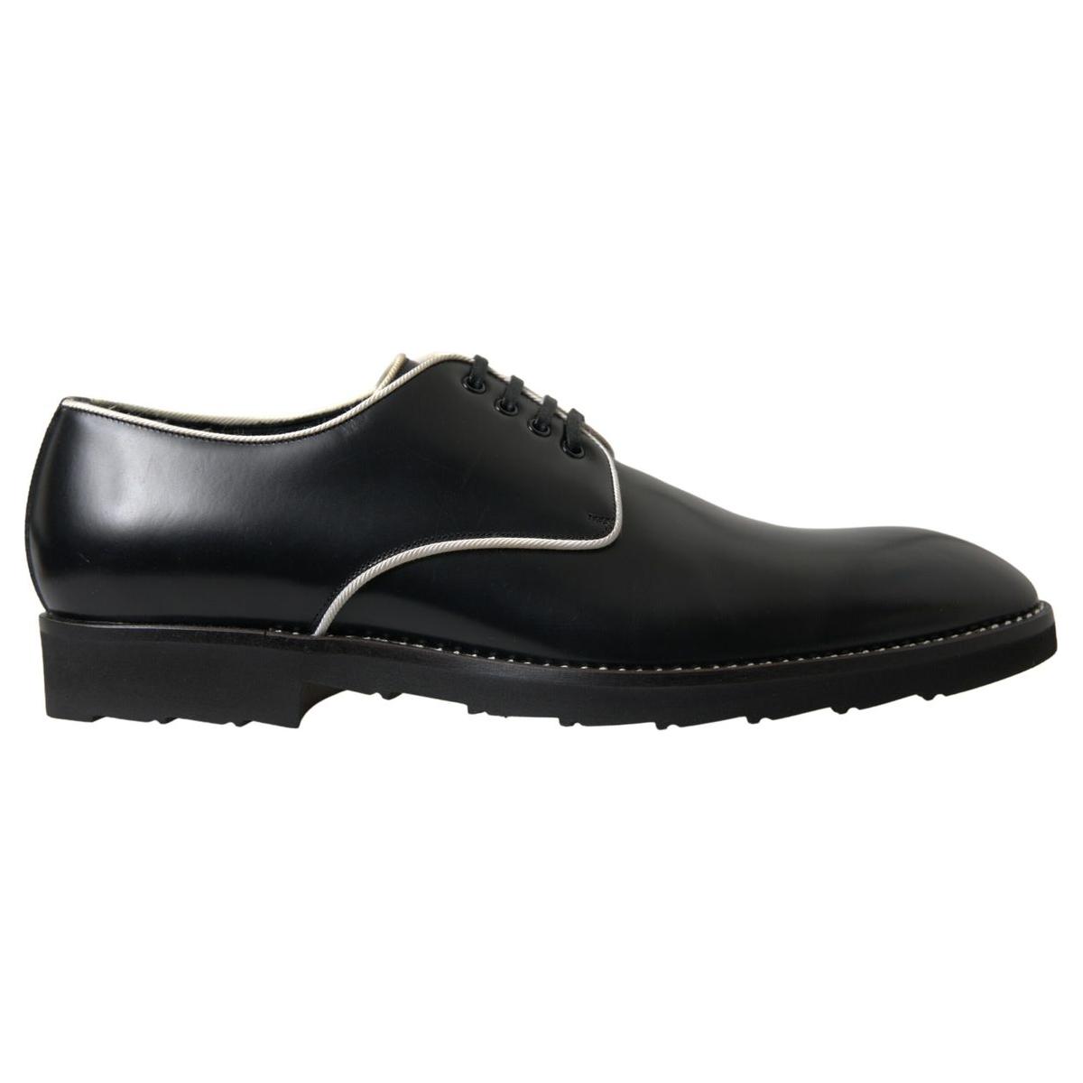 Dolce & Gabbana Black White Leather Formal Shoes