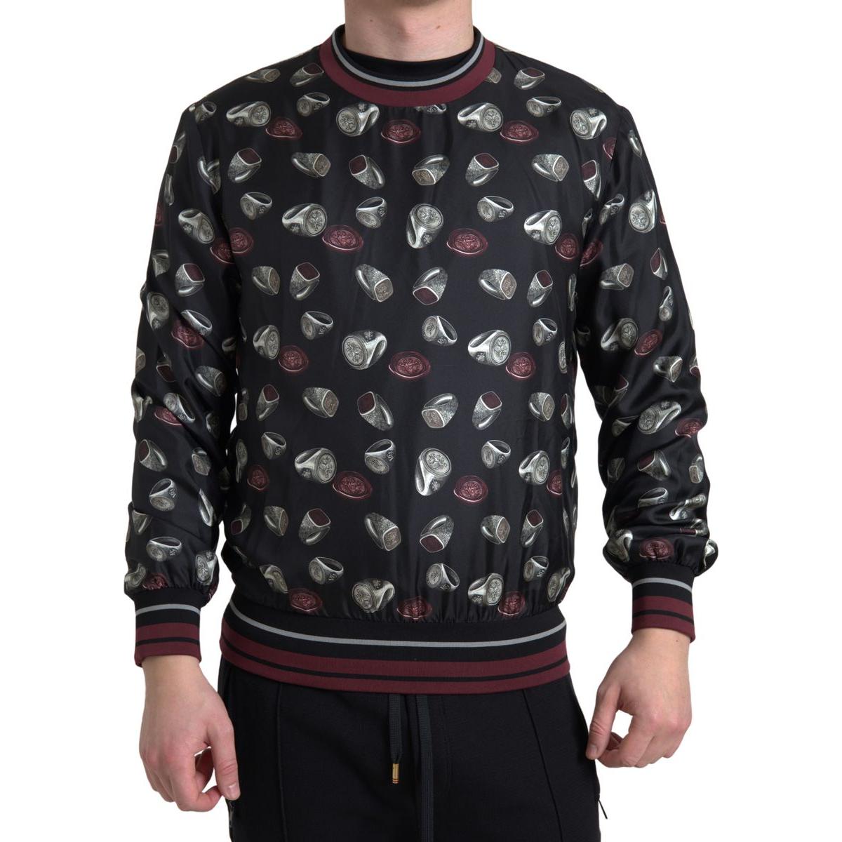 Dolce & Gabbana Black Ring Print Silk Crewneck Sweater