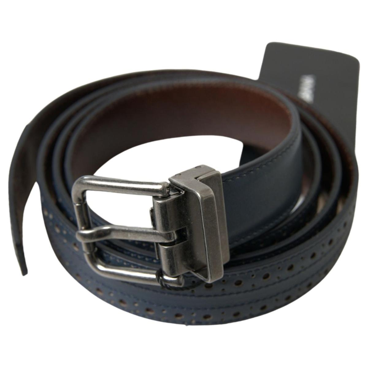 Dolce & Gabbana Blue Leather Perforated Metal Buckle Belt MAN BELTS