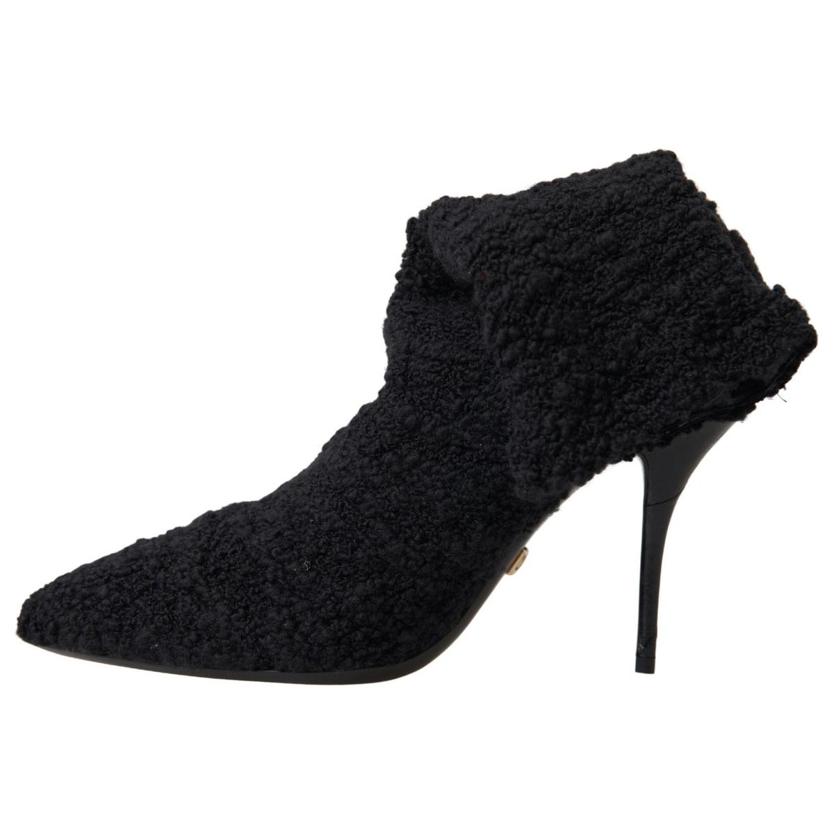 Dolce & Gabbana Black Stiletto Heels Mid Calf Boots LA10281-38.5