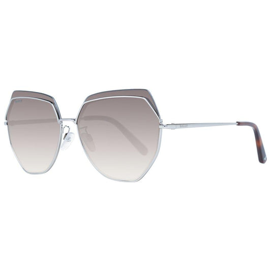 Bally silver women sunglasses with multicolor gradient lenses, trapezium frame 61-16-145, half-rim metal style, UVA & UVB protection.