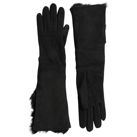Dolce & Gabbana Black Leather Fur Elbow Length Gloves