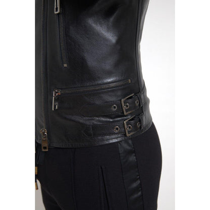Dolce & Gabbana Black Leather Zipper Coat Men Jacket
