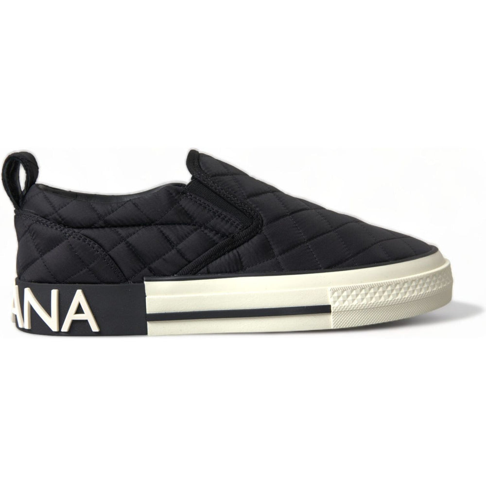 Dolce & Gabbana Elegant Quilted Black Canvas Sneakers Dolce & Gabbana Light Gray