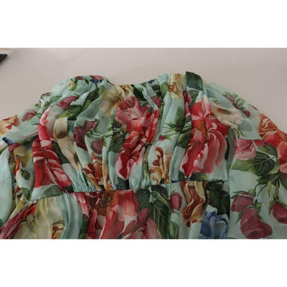 Dolce & Gabbana Multicolor Green Floral Silk Wrap Midi Dress