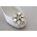 Dolce & Gabbana White Crystals Peep Toe Heel Satin Pumps LA1980-36