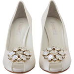Dolce & Gabbana White Crystals Peep Toe Heel Satin Pumps LA1980-36