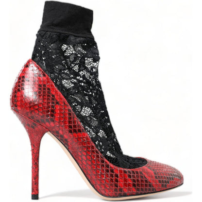 Dolce & Gabbana Red Ayers Leather Lace Socks Pumps Shoes