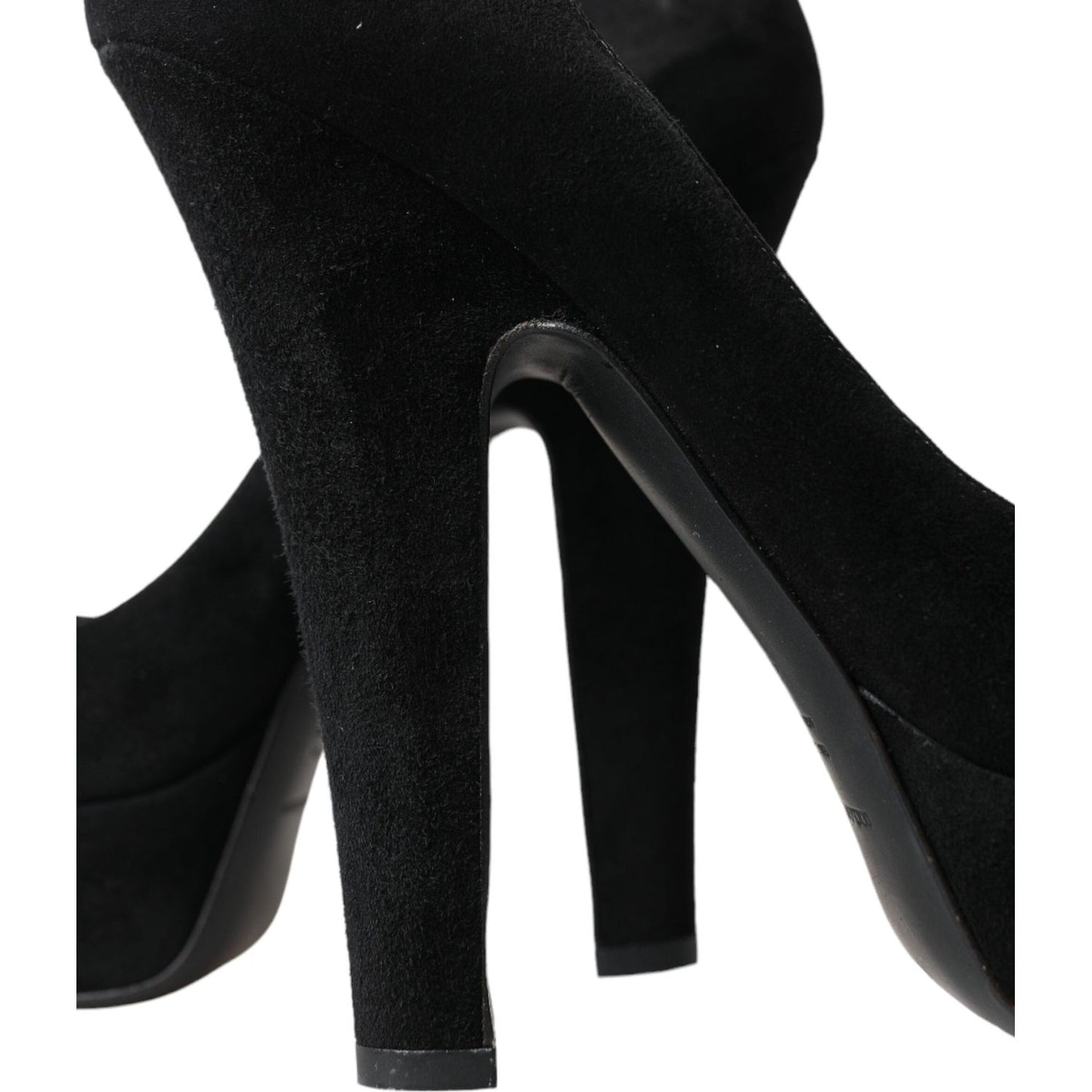 Dolce & Gabbana Black Suede Leather Platform Heel Pumps Shoes LA10483-40