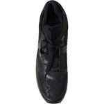 Dolce & Gabbana Black Floral Lace Leather Sneakers Shoes LA10369-36