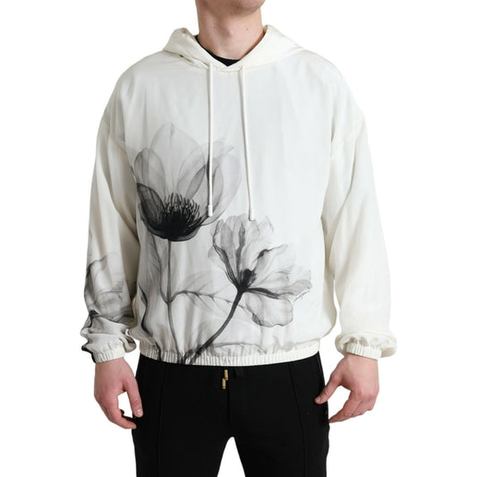 Dolce & Gabbana White Floral Print Hooded Pullover Sweater