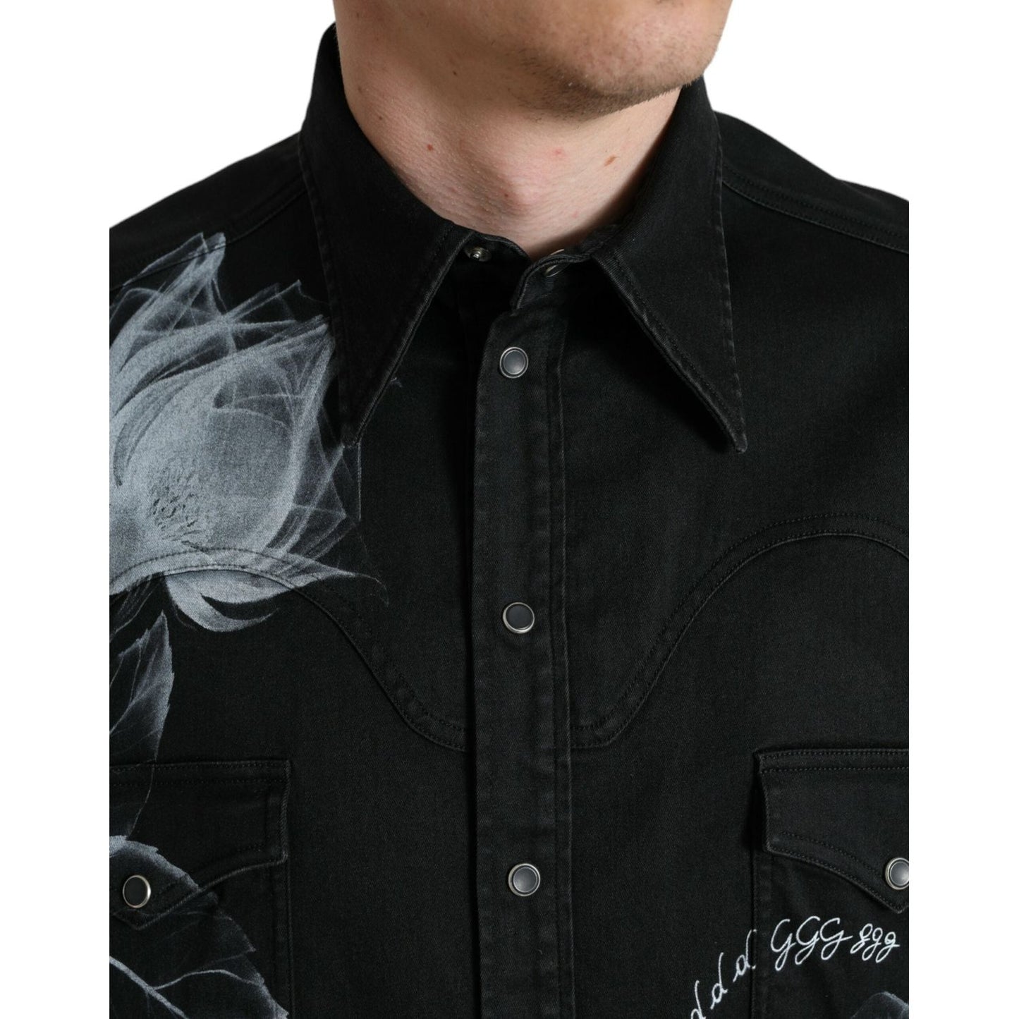 Dolce & Gabbana Black Floral Cotton Collared Dress Shirt