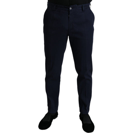 Dolce & Gabbana Dark Blue Cotton Stretch Slim Fit Dress Pants