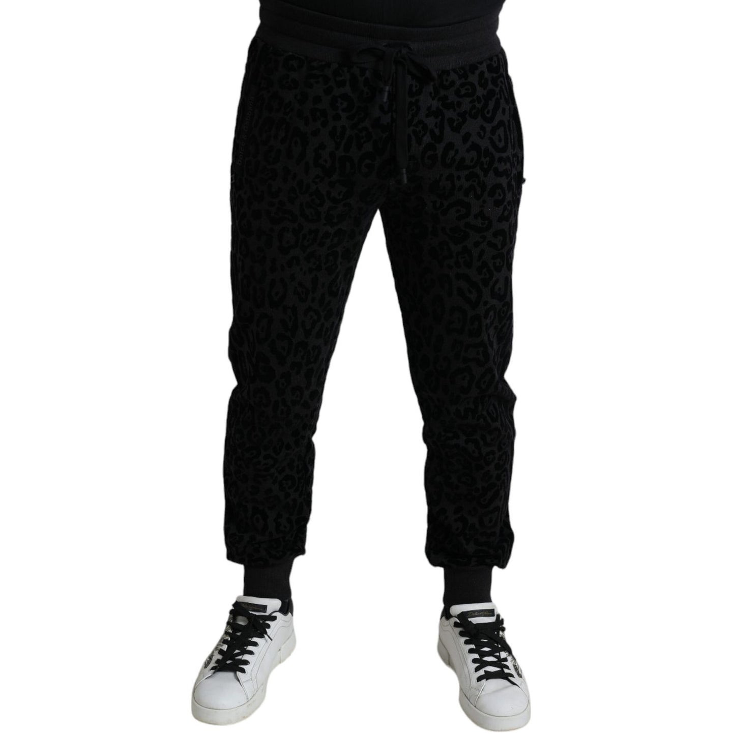 Dolce & Gabbana Black Leopard Cotton Slim Fit Jogger Pants