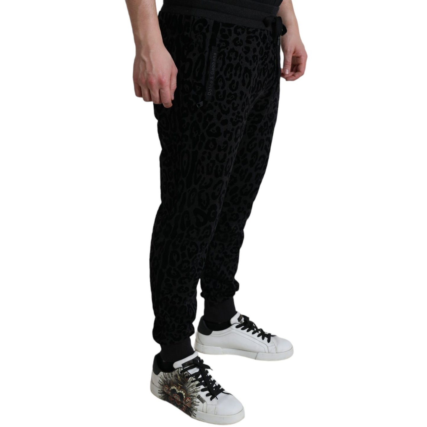 Dolce & Gabbana Black Leopard Cotton Slim Fit Jogger Pants