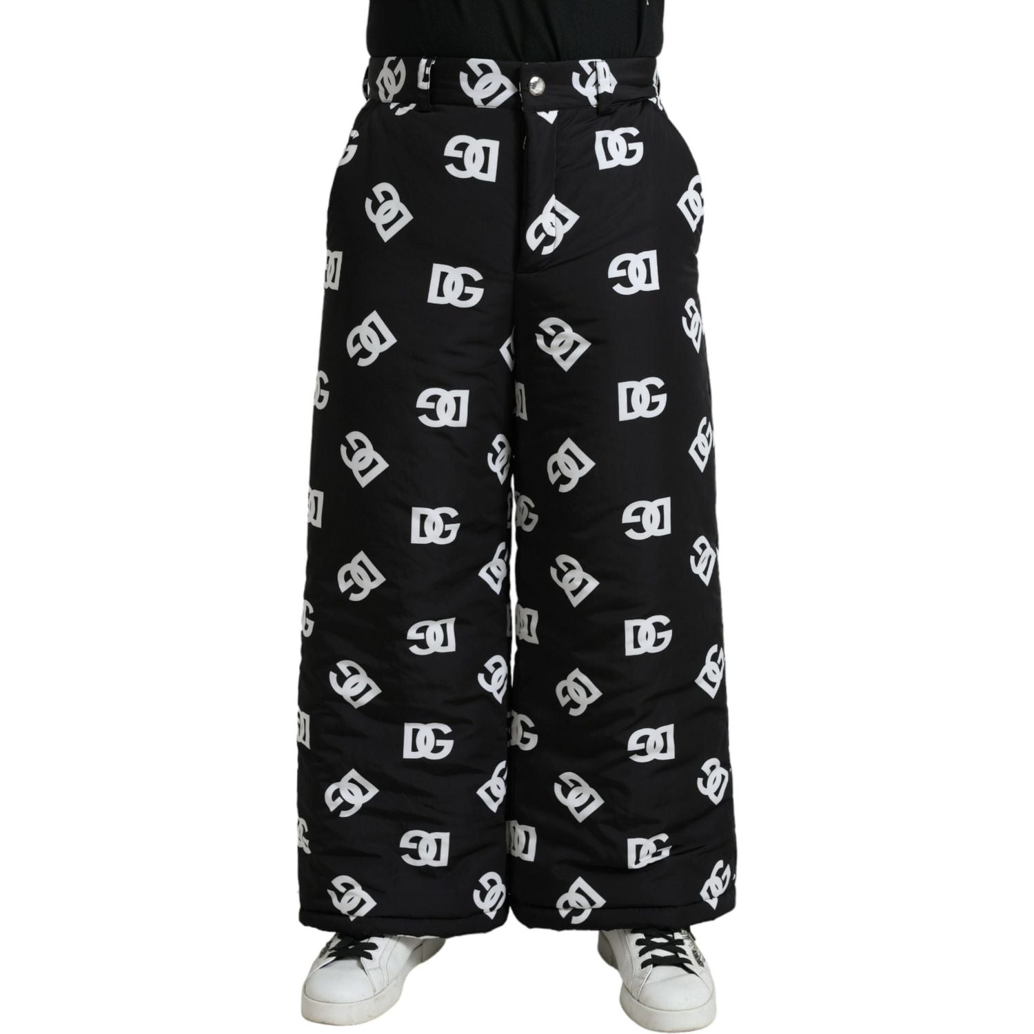 Dolce & Gabbana Black Logo DG Print Wide Leg Pants
