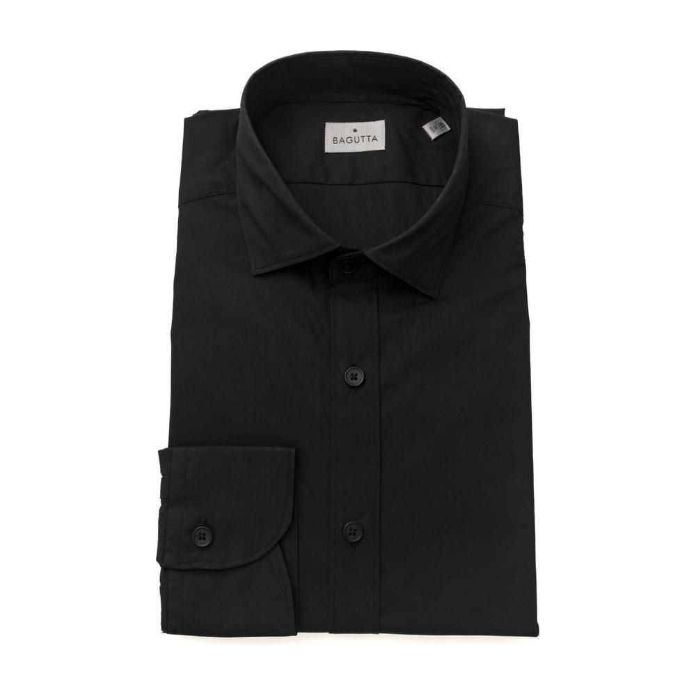 Bagutta Black Cotton Men Shirt with French Collar