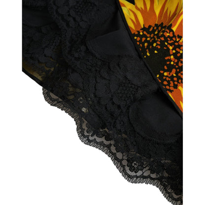 Dolce & Gabbana Black Sunflower Print Nylon A-line Midi Dress