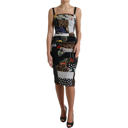 Dolce & Gabbana Multicolor Patchwork Midi Floral Leopard Bodycon Dress
