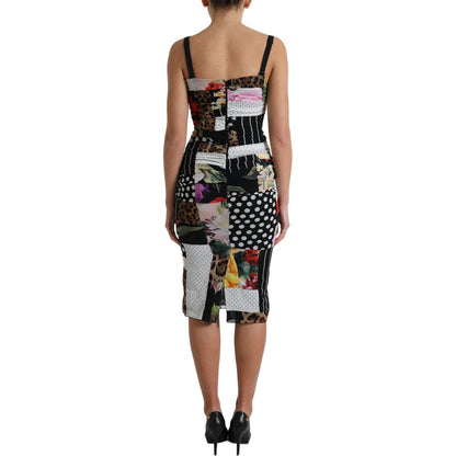 Dolce & Gabbana Multicolor Patchwork Midi Floral Leopard Bodycon Dress