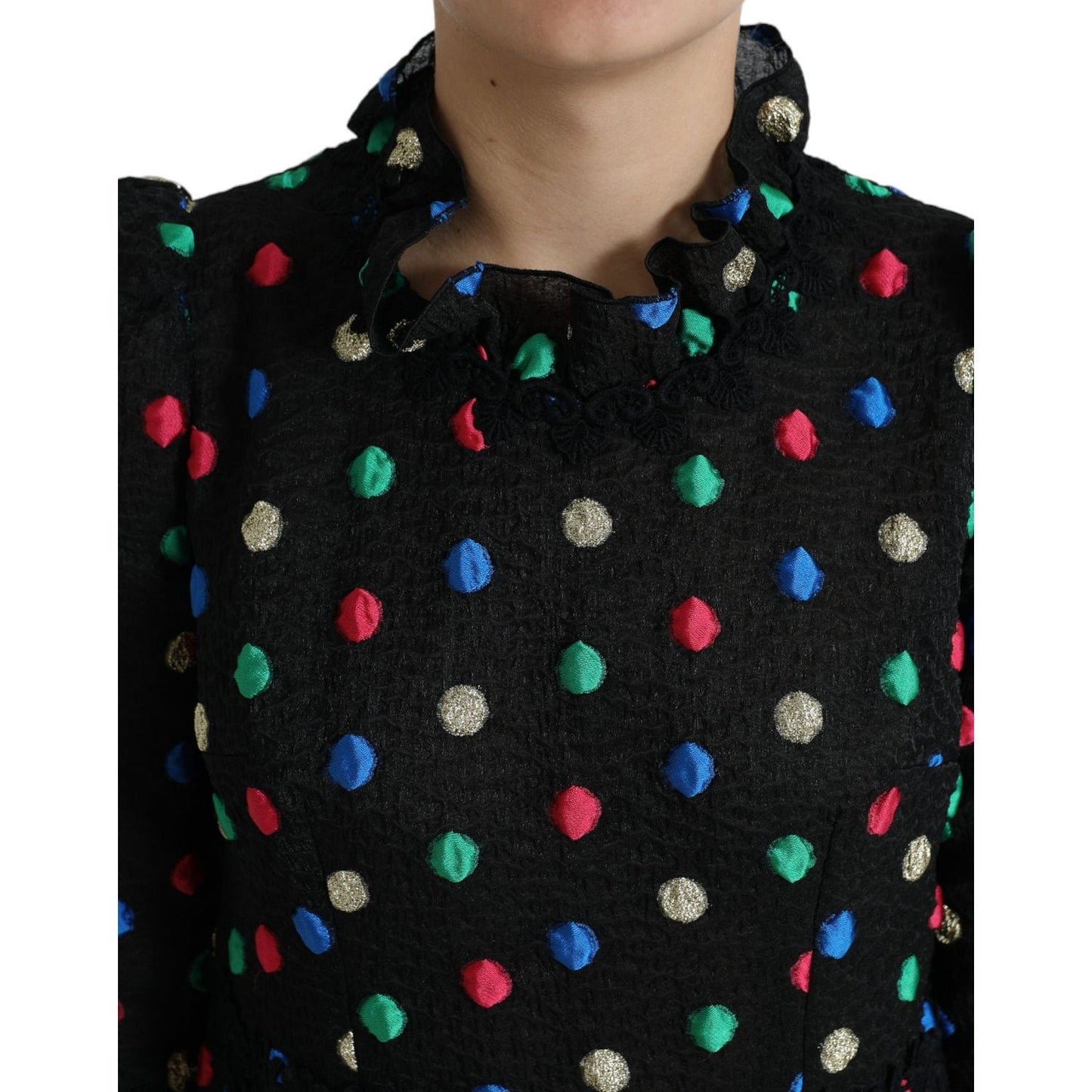 Dolce & Gabbana Black Polka Dot Ruffle Cotton Midi Dress