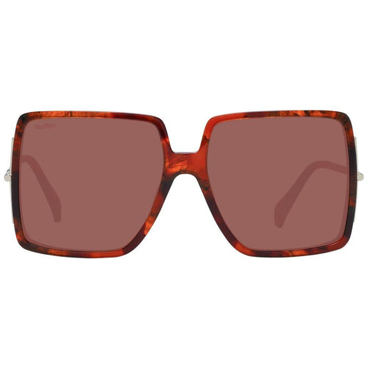 Max Mara brown square acetate women's sunglasses with mirrored lenses, full-rim design, 100% UV protection, size 58-16-135.