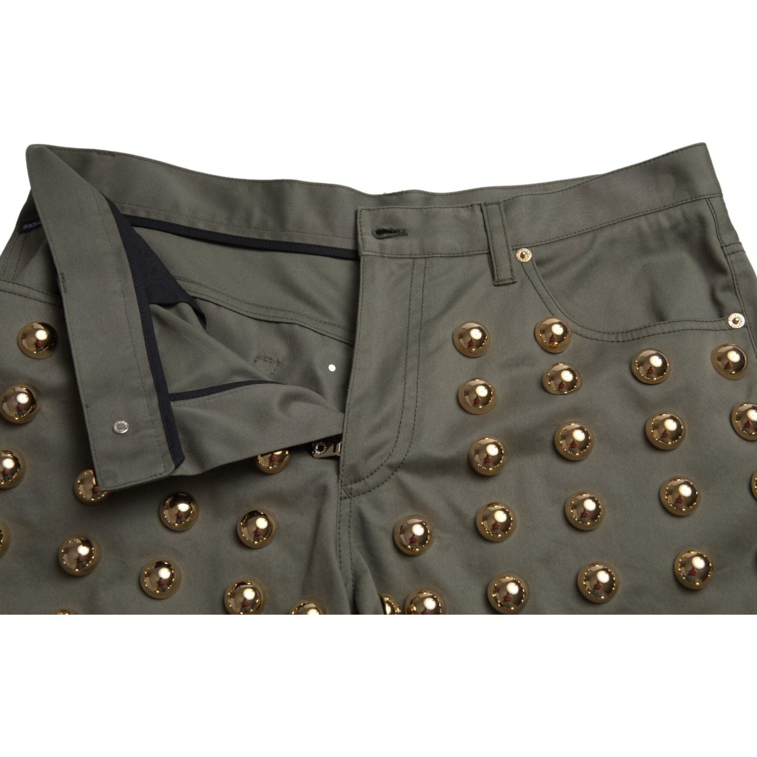 Dolce & Gabbana Green Embellished Cotton High Waist Hot Pants Shorts