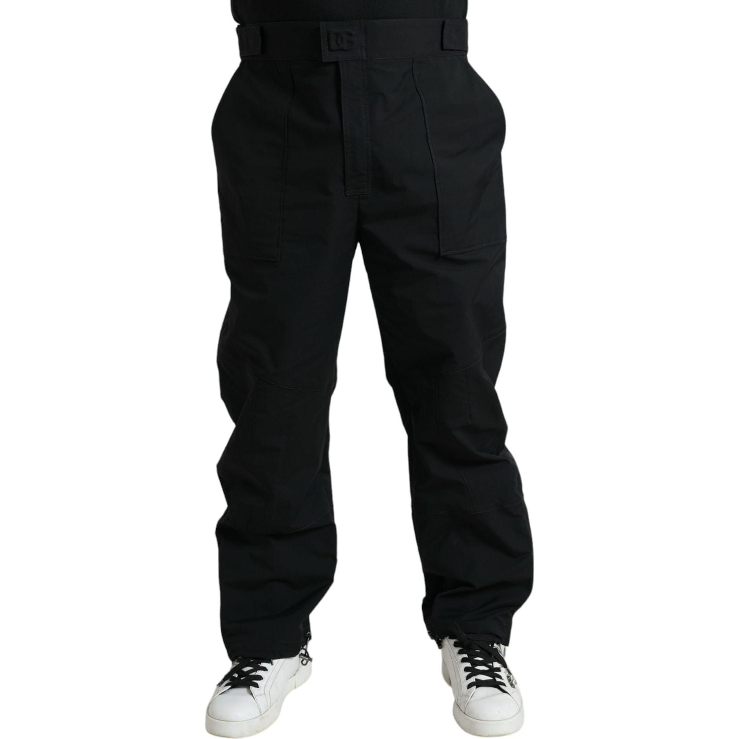 Dolce & Gabbana Black Polyester Logo Straight Pants